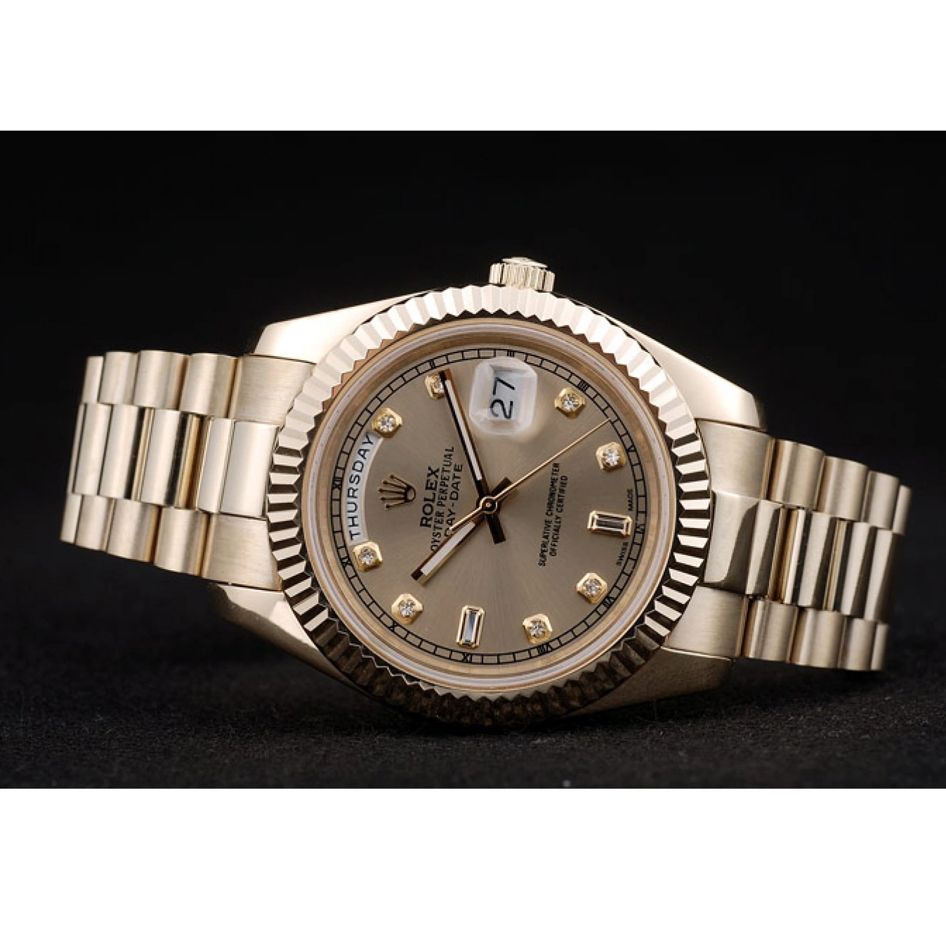 Aaa fake watches Rolex 41979 Ribbed Gold Goldish Bezel Stainless Steel Dial DayDate 0806